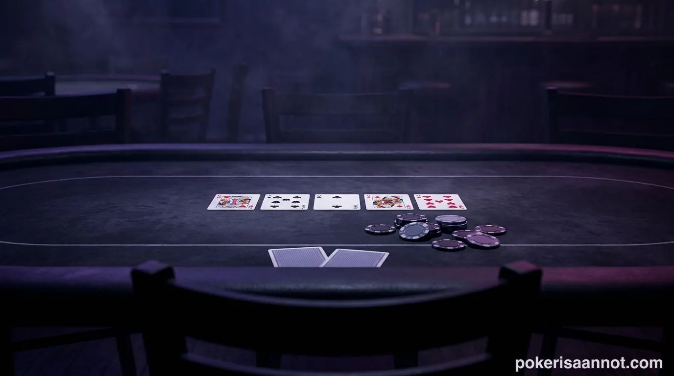 Texas Hold’em -pöytä: kaksi taskukorttia ja viisi yhteistä korttia rivissä
