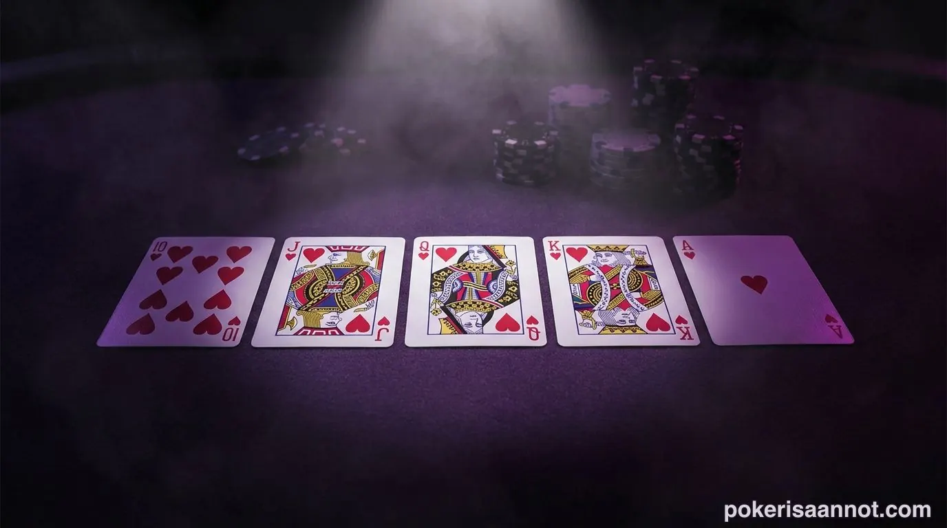 Pokerikädet: kuninkaallinen värisuora herttaa – 10, J, Q, K ja A samaa maata